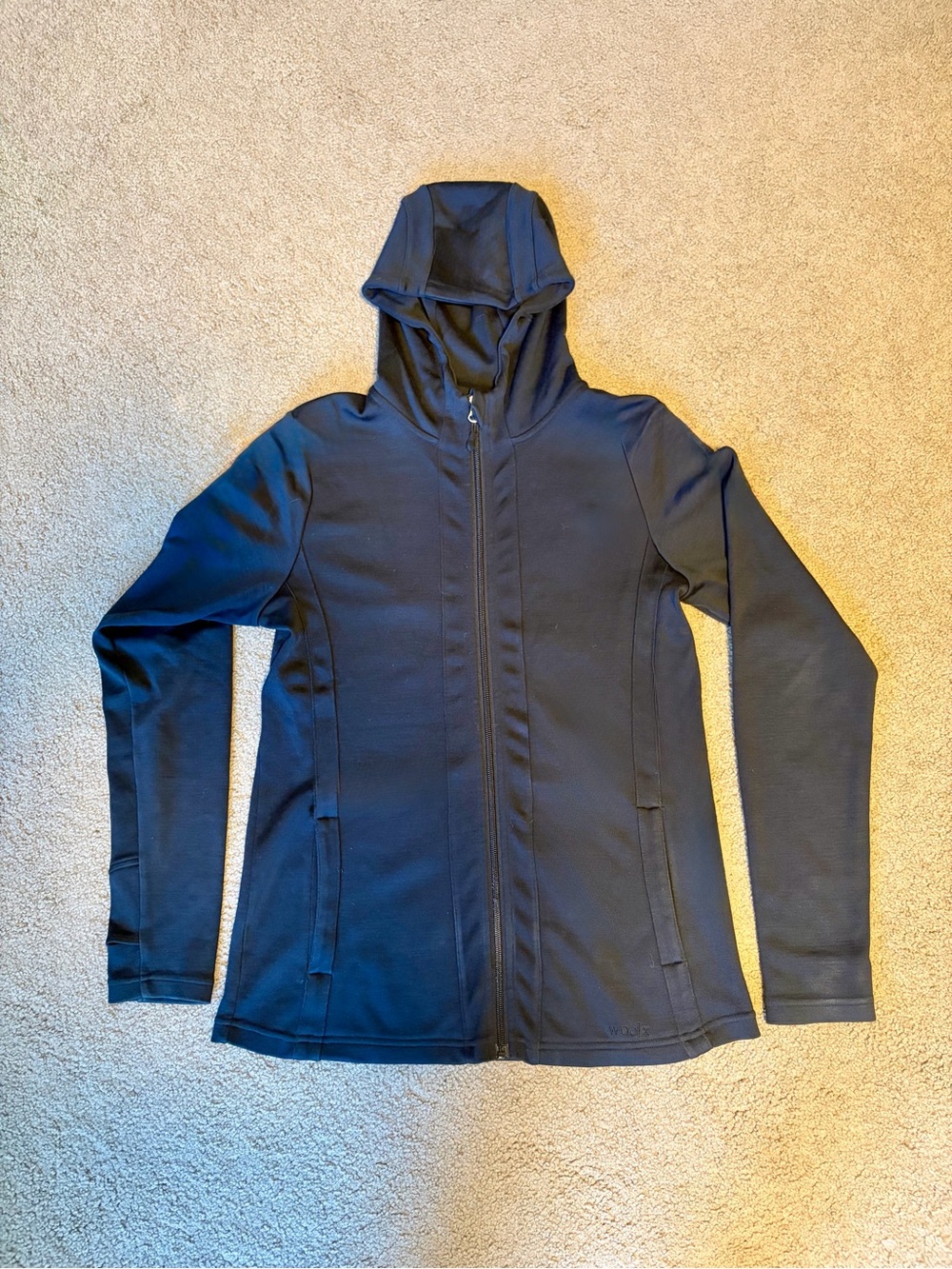 Luxury Women's Black Hooded Zip-Up Sweatshirt Jacket 100% Merino Wool -not itchy